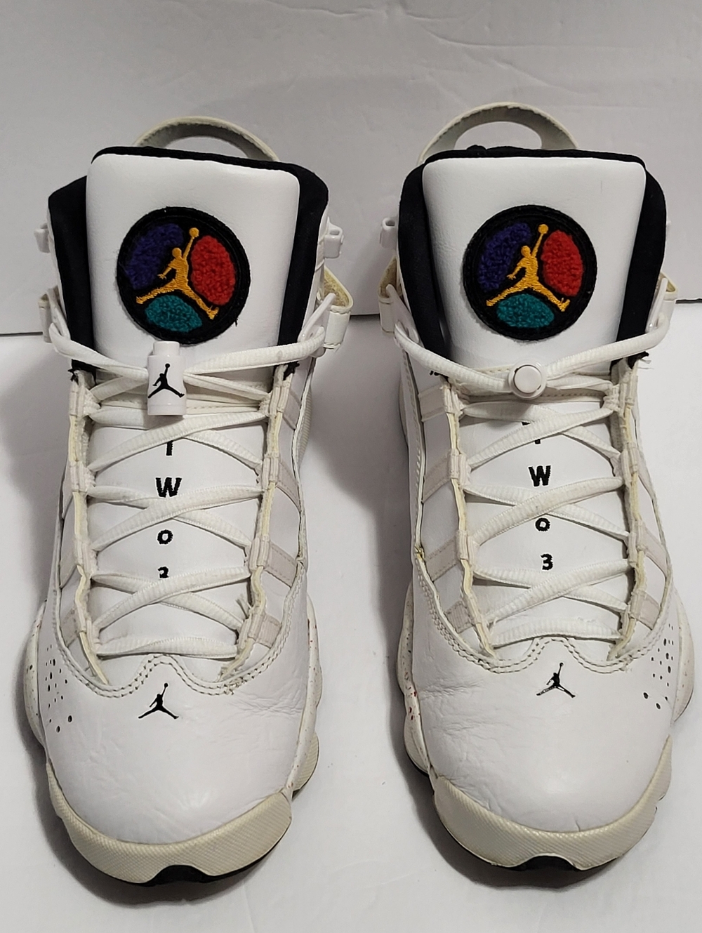 Nike Air Jordan 6 Rings White Jumpman Shoes with Colorful Tongue Patch